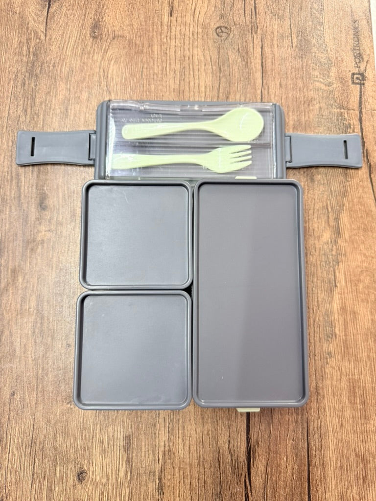 Double Decker Snacks Boxes 3-in-1 Compartment with 1 Spoon & 1 Fork for Adults and kids, Freezer Safe Lunch Boxes, 3 Compartment Air Tight Lunch Box for Office, Durable Plastic Lunch Box for School, Set of 2
