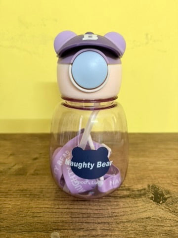 Stylish Water Bottle, cap-headphone teddy style water Bottle, Adjustable Strap and Secure Lock, 800ml.