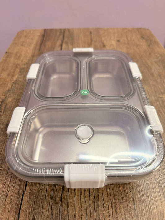 Durable stainless steel lunch box with 3 compartments for adults and kids. Leak-proof, easy to carry, and available in fun multicolor designs—perfect for school or office.