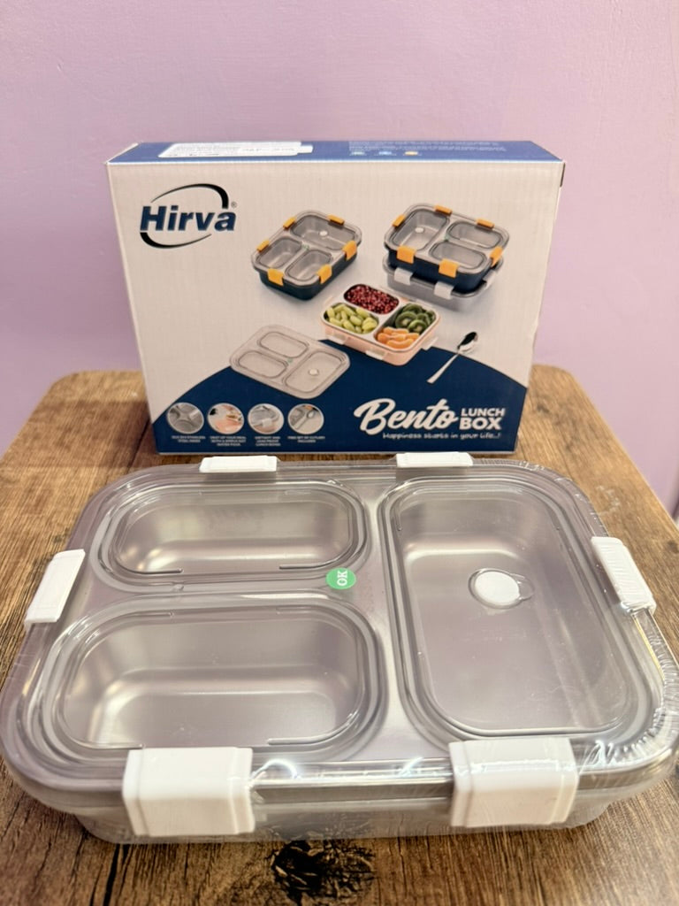 Durable stainless steel lunch box with 3 compartments for adults and kids. Leak-proof, easy to carry, and available in fun multicolor designs—perfect for school or office.