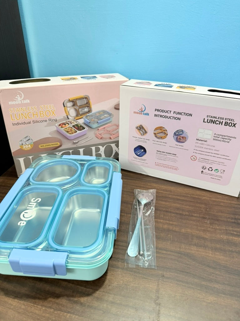 Lunch Box – 100% Leak-Proof, Heavy-Duty, Stainless Steel, Big 4-Compartment, Big Size, Bento,900ML for Mess-Free, Convenient Meals