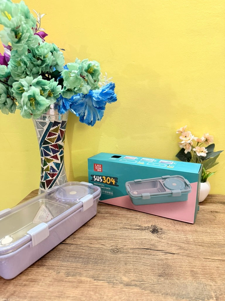 Sleek Bento Lunch Box (Stainless Steel) – Leak-Proof with Gravy Container (Pink)