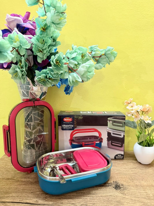 Durable Stainless Steel Lunch Box with Carrying Handle, Spoon with Extra Hook– Perfect for Storing and Transporting All Types of Meals for Work, School, Travel, 900 ML