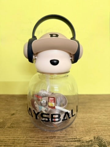 Stylish Water Bottle, cap-headphone teddy style water Bottle, Adjustable Strap and Secure Lock, 800ml.
