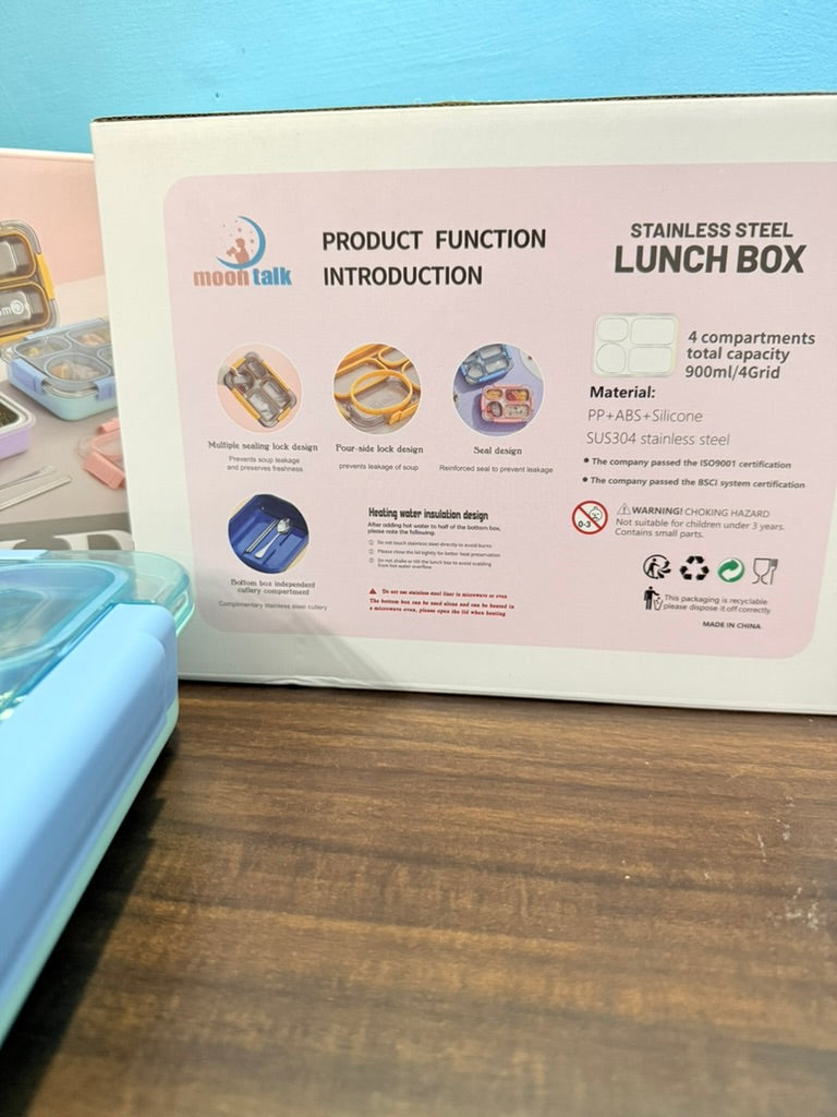 Lunch Box – 100% Leak-Proof, Heavy-Duty, Stainless Steel, Big 4-Compartment, Big Size, Bento,900ML for Mess-Free, Convenient Meals