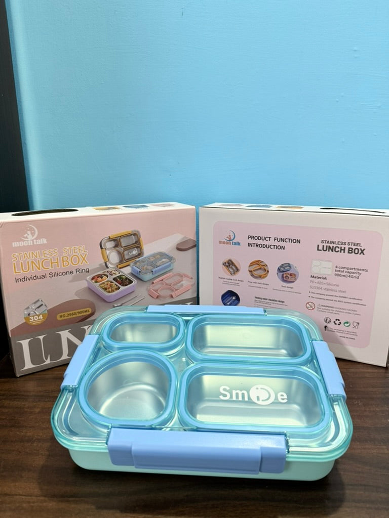 Lunch Box – 100% Leak-Proof, Heavy-Duty, Stainless Steel, Big 4-Compartment, Big Size, Bento,900ML for Mess-Free, Convenient Meals