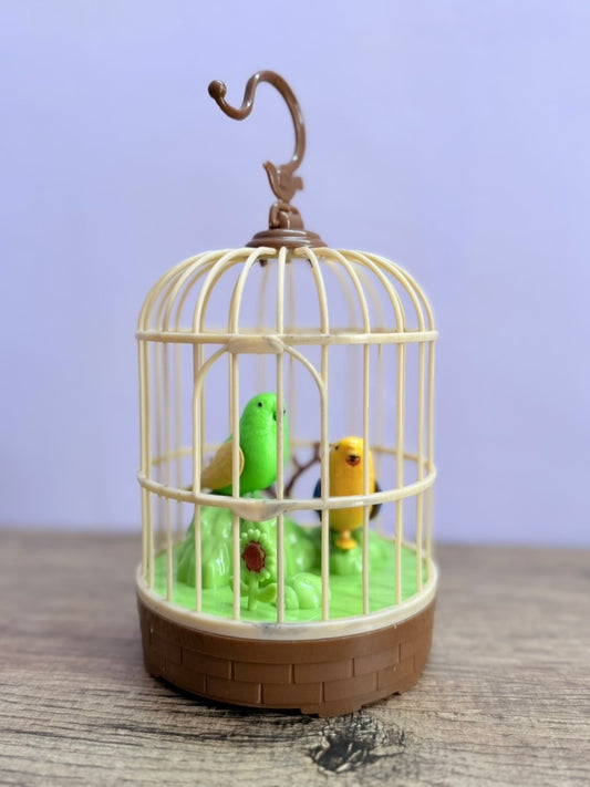 Realistic Singing & Chirping Bird Battery Operated Hanging Cage Pinjra Sensory Touch Gift for Baby Birthday, Educational and Entertaining Toy Musical Singing Home Decor Garden for Kids.