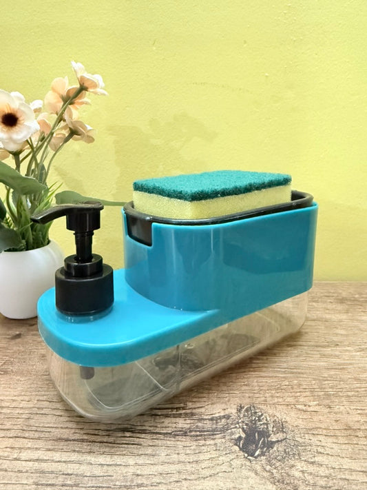 2-in-1 Soap Dispenser with Sponge Holder – Perfect for bathroom or kitchen use. Holds hand wash or dishwashing liquid. Space-saving, easy-to-use pump. A must-have kitchen & bathroom accessory!