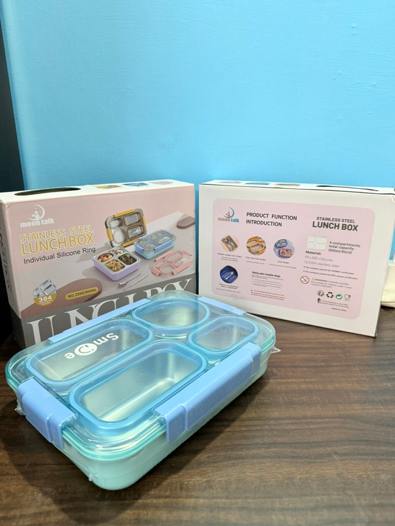 Lunch Box – 100% Leak-Proof, Heavy-Duty, Stainless Steel, Big 4-Compartment, Big Size, Bento,900ML for Mess-Free, Convenient Meals