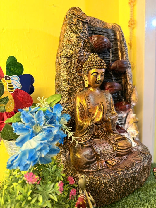 Buddha Water Fountain. Featuring a Water Flow Control Switch and Waterproof LED Light, it’s Perfect for Home, Office, or Garden Decor (2.5 ft)(30 Inch) (Golden)