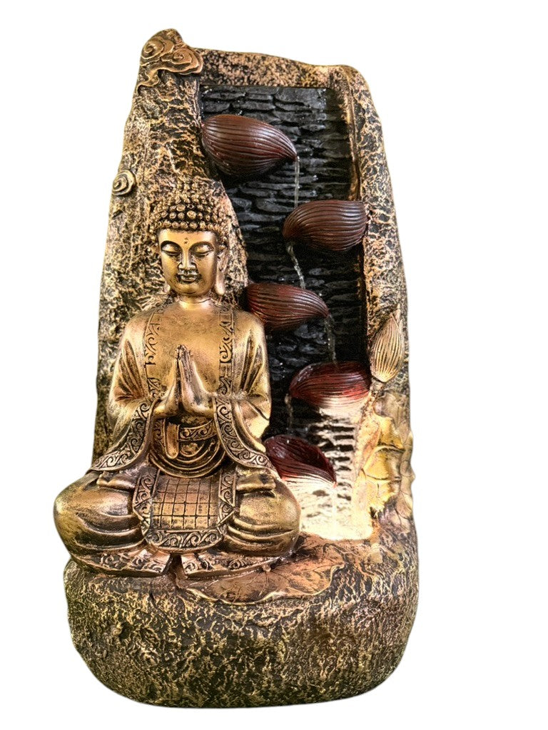 Buddha Water Fountain. Featuring a Water Flow Control Switch and Waterproof LED Light, it’s Perfect for Home, Office, or Garden Decor (2.5 ft)(30 Inch) (Golden)