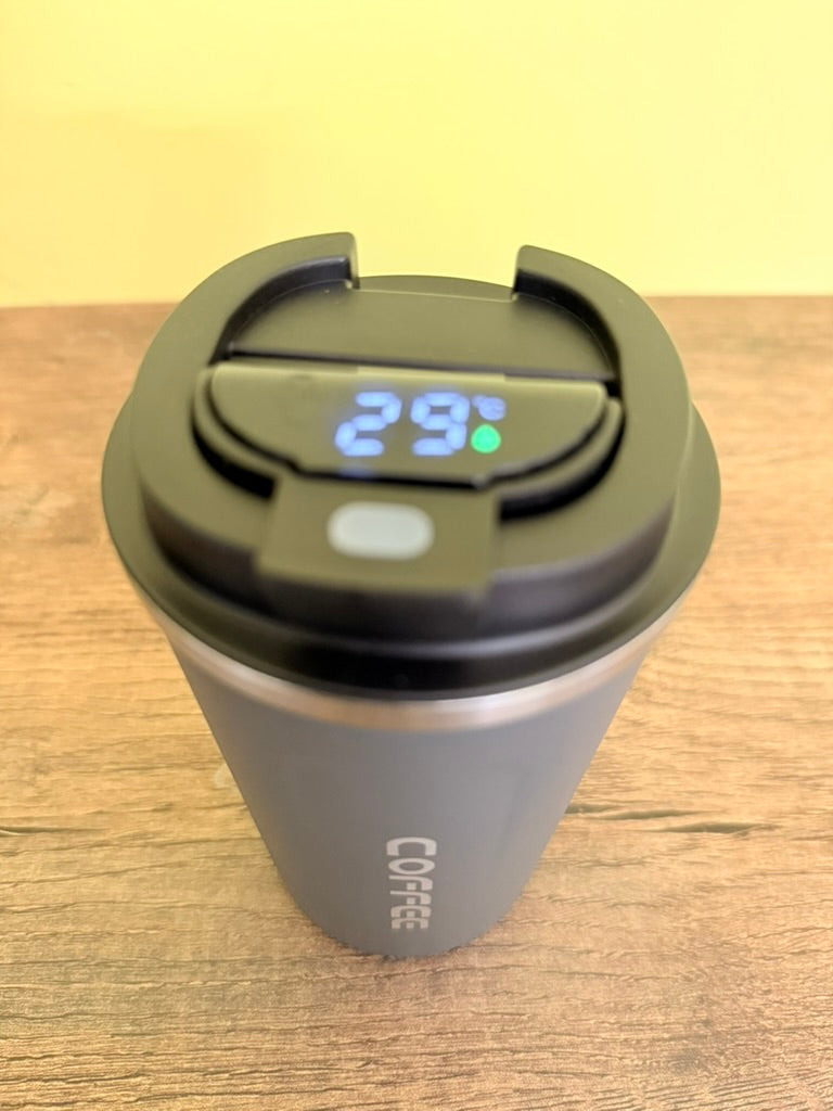Insulated Coffee Mug – Leakproof, Double-Walled, Smart Temp Display, Protection. Stylish, Reusable, and Perfect for Coffee on The go, 500ml (Birght Grey)
