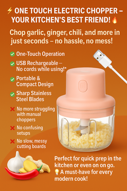 Mixer Blender for Ginger, Garlic & Onion Paste! USB Rechargeable Mini Chopper with FREE Data Cable – Fast, Easy, Mess-Free Chopping Anywhere