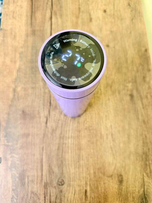 Stainless Steel Sports Water Bottle with Led Temperature Display, Double Wall Vacuum Insulated Water Bottle, Stay Hot for 24 Hrs,Cold for 24 Hrs (Purple & Pink) 500 ml