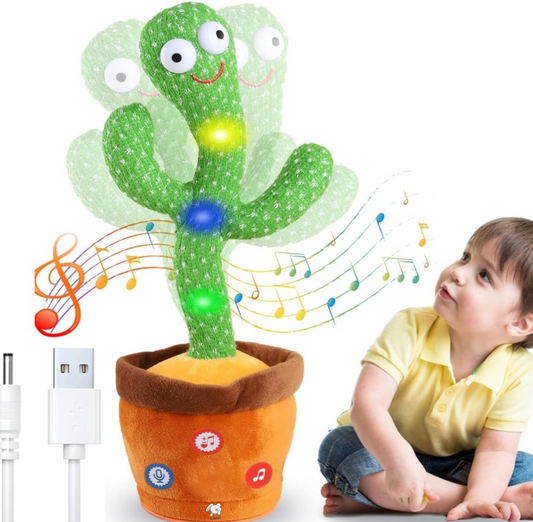 Dancing & Talking Cactus Toy – Sings, Records, Repeats You! Rechargeable, Lights Up, Fun for Toddlers. Includes USB Cable