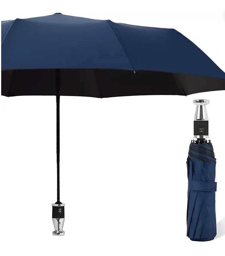 Auto Open-Close Compact Royal Umbrella – Windproof, UV Protection, Lightweight & Foldable. 3-Fold design with anti-slip handle. Perfect for travel, rain & sun protection.