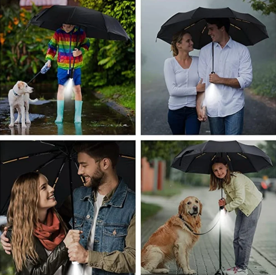 Auto Open/Close Umbrella with LED Torch Handle | Big Size Windproof, Water-Resistant, Lightweight & Compact | Durable, Stylish, UV Protection, Rain And Sun Protection
