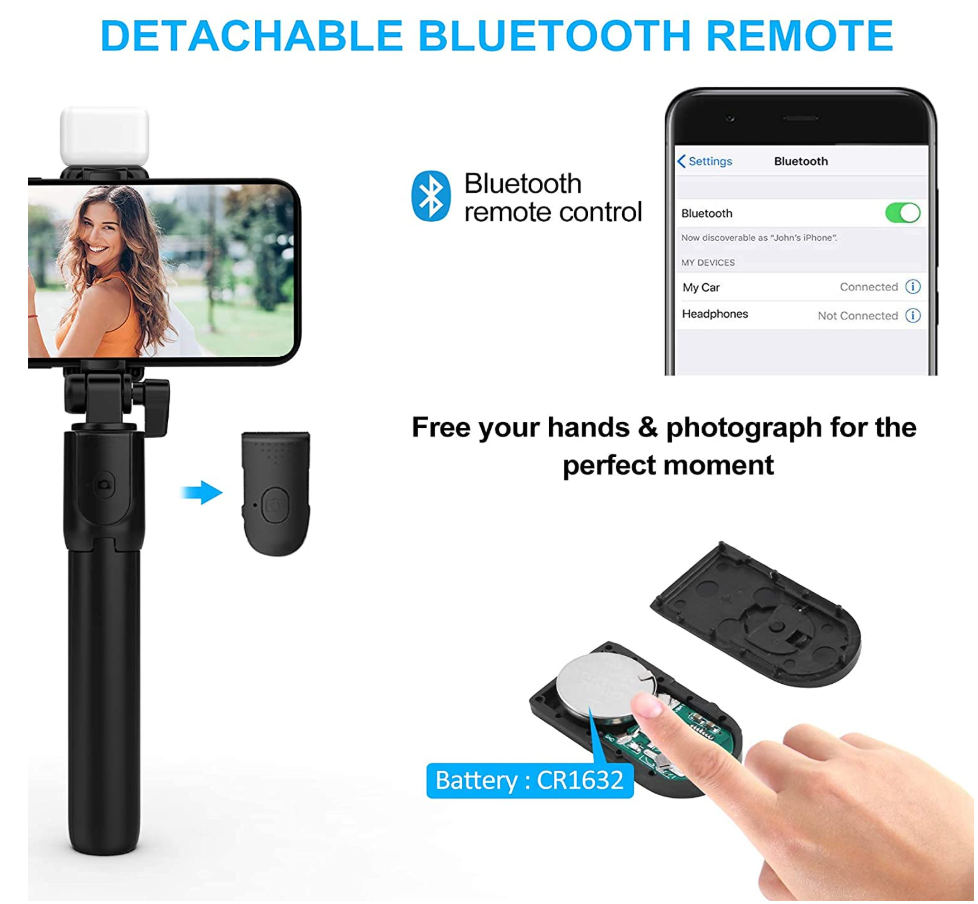 3-in-1 Selfie Stick Tripod with Rechargeable LED (2 Brightness Modes) & Bluetooth Remote – Perfect for Makeup, Vlogging, Selfies & Photoshoots