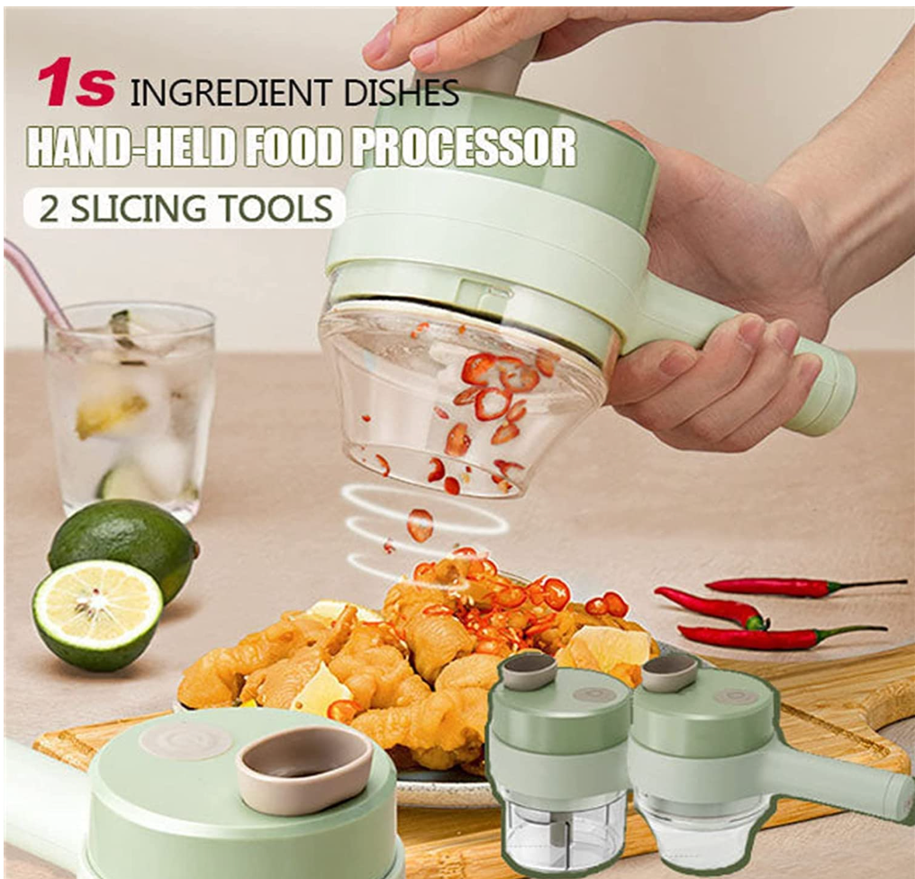 Rechargeable Mini Chopper & Mixer – Portable, 4 in 1, wireless & multipurpose! Perfect chopping herbs, onions, fruits, spices & more. Compact & powerful.