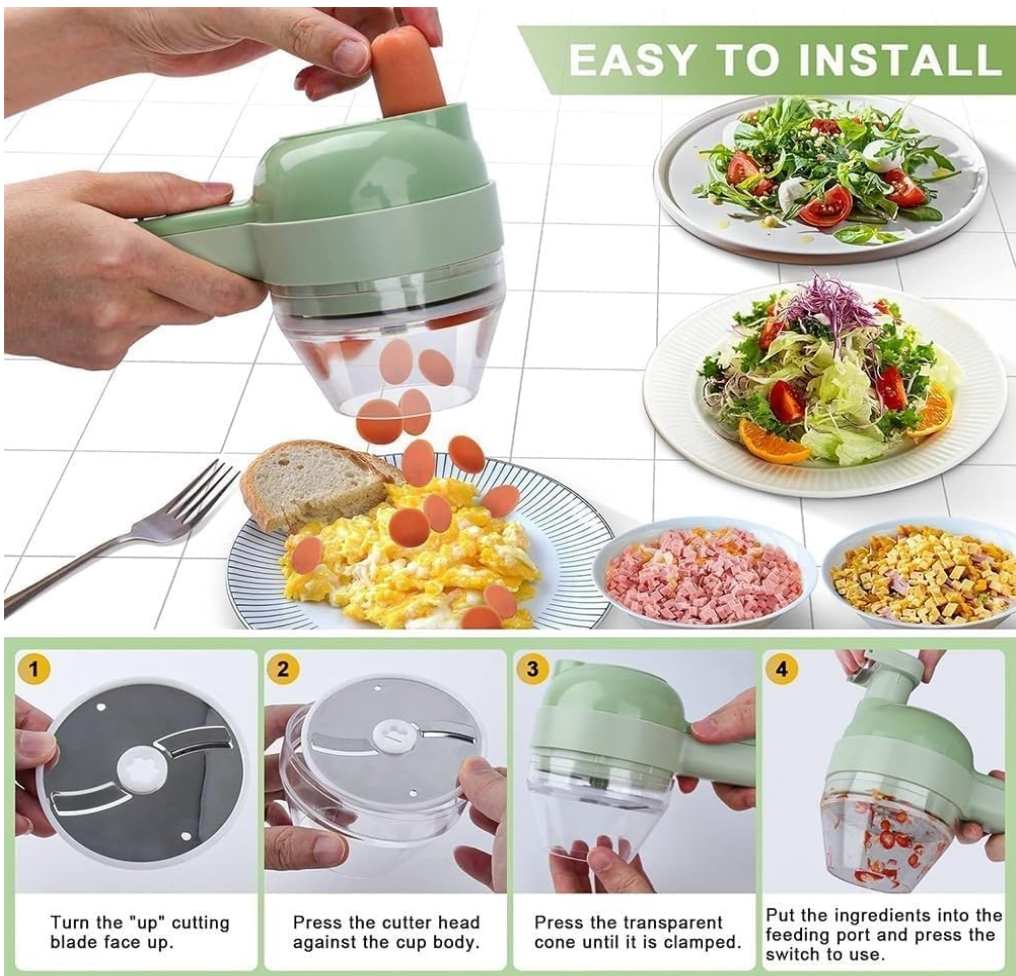 Rechargeable Mini Chopper & Mixer – Portable, 4 in 1, wireless & multipurpose! Perfect chopping herbs, onions, fruits, spices & more. Compact & powerful.