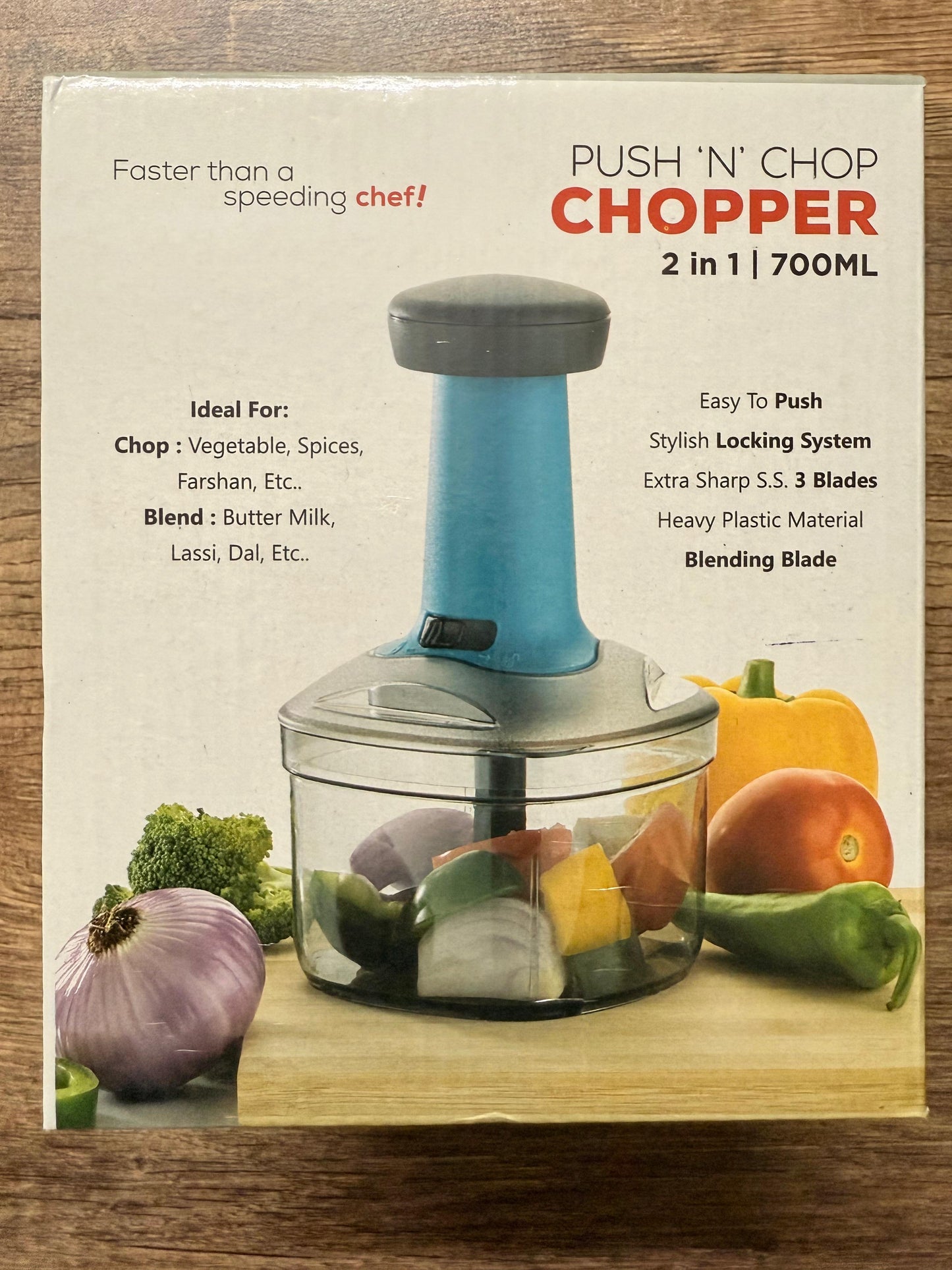 Manual Hand Press Push Chopper with Multi-Blades and Blender for Effortless Chopping Vegetables & Fruits Chopper Mixer Cutter to Cut Onion, Salad, Tomato, Potato Indian Multicolor (700 ML)
