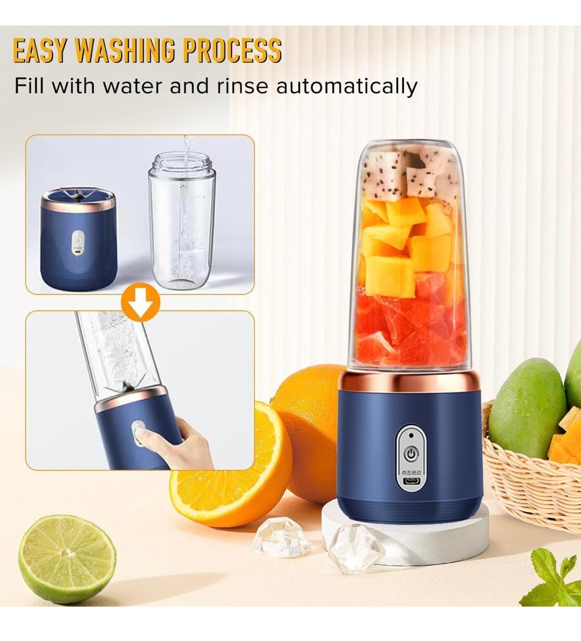 Powerful USB Rechargeable Portable Juicer – 6-blade mini blender with 400ml capacity. Blend fresh smoothies anytime—perfect for gym, travel, office & daily nutrition.