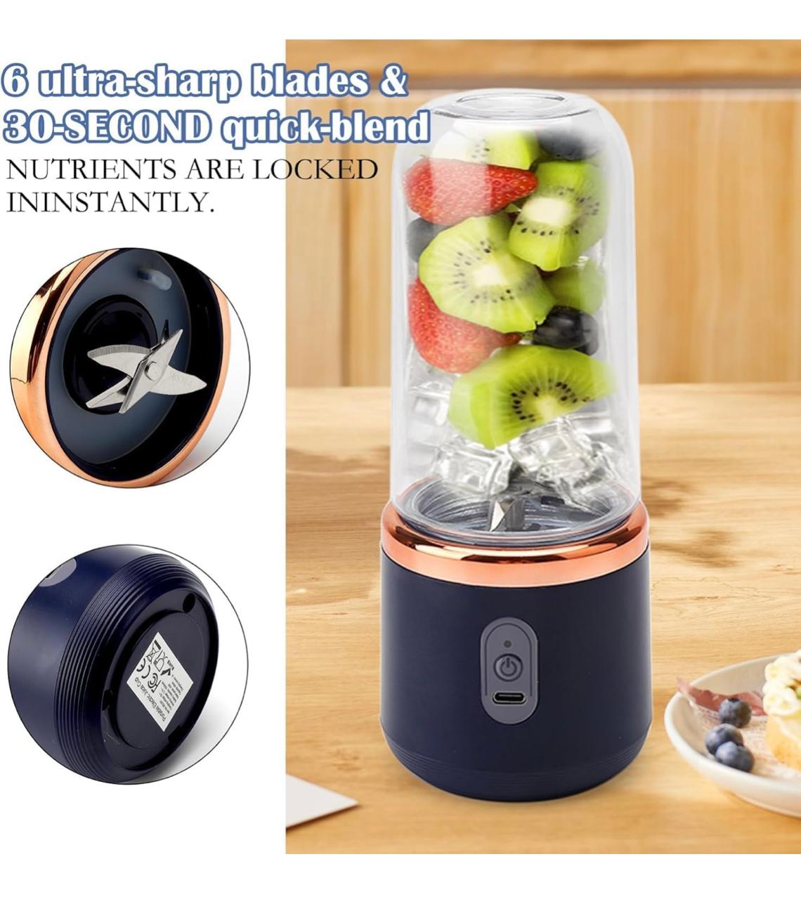 Powerful USB Rechargeable Portable Juicer – 6-blade mini blender with 400ml capacity. Blend fresh smoothies anytime—perfect for gym, travel, office & daily nutrition.