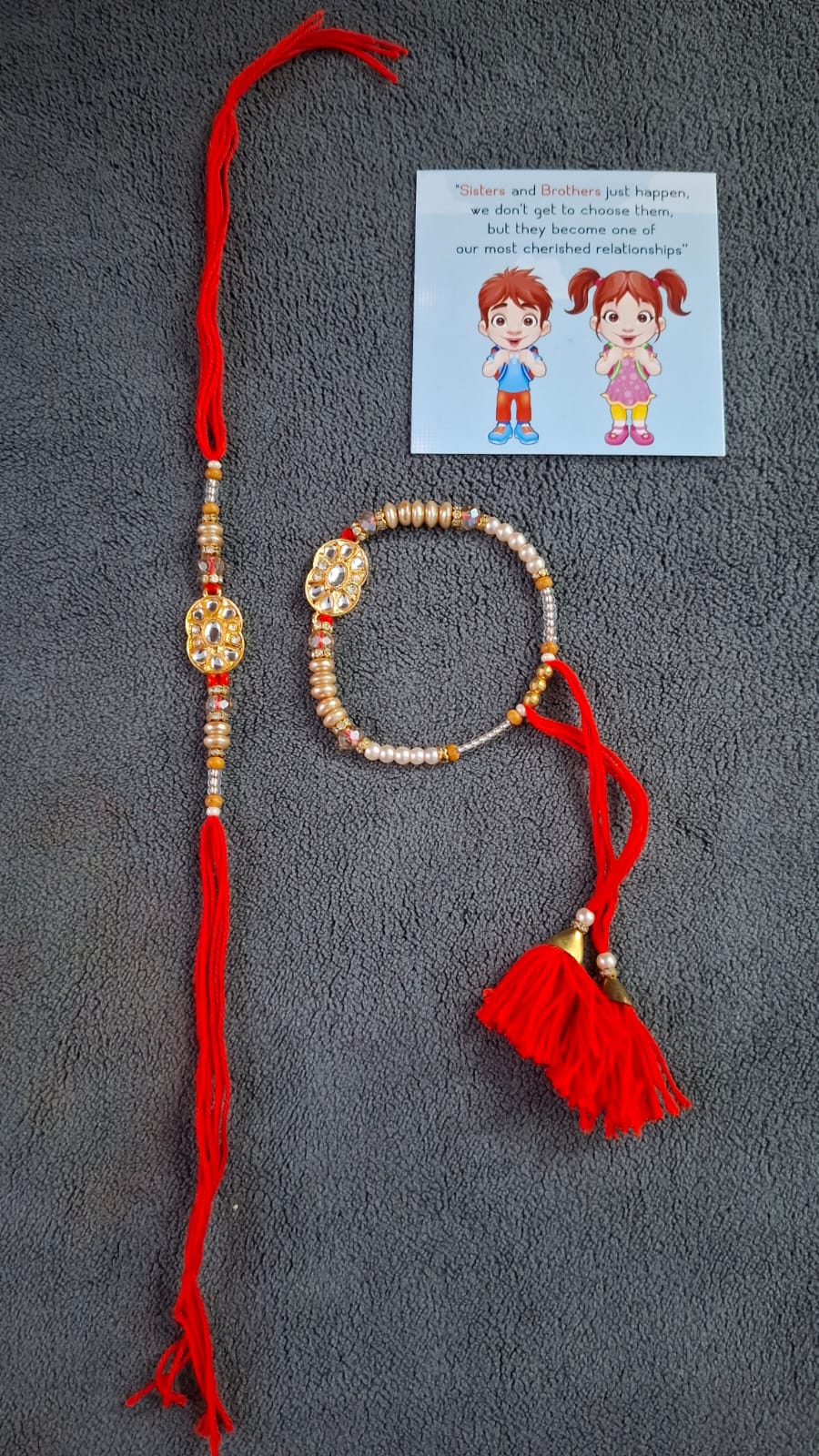 Rakhi For Brother and Bhabhi, Couple Lumba Set of 2 for Rakshabandhan I Combo Pair, Kundan For Men, Bhai, Women, Girls with Roli, Tika and Chawal