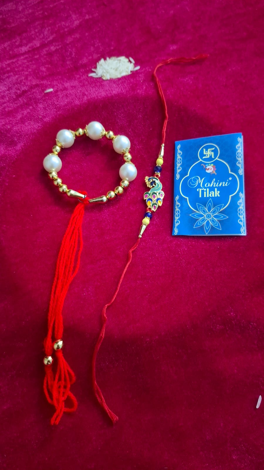 Rakhi For Brother and Bhabhi, Peacock design, Couple Lumba Set of 2 for Rakshabandhan I Combo Pair, Kundan For Men, Bhai, Women, Girls with Roli, Tika and Chawal