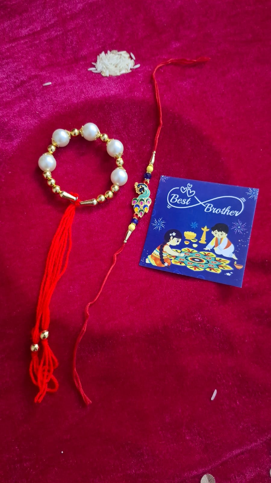 Rakhi For Brother and Bhabhi, Peacock design, Couple Lumba Set of 2 for Rakshabandhan I Combo Pair, Kundan For Men, Bhai, Women, Girls with Roli, Tika and Chawal