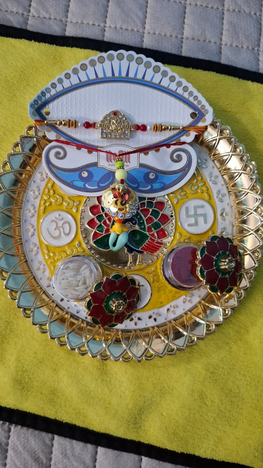 Rakhi For Brother and Bhabhi, Couple Lumba Set of 2 for Rakshabandhan I Combo Pair, Kundan For Men, Bhai, Women, Girls with Roli, Tika and Chawal