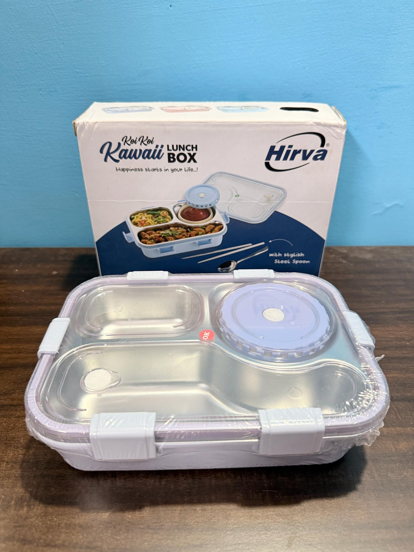 Bento Stainless Steel Lunch Box 3 Compartment Leak-Proof BPA Free, Lunch Box for Boys, Lunch Box with Spoon, Pair of Chopsticks & Gravy Container (Random Color),850 ml