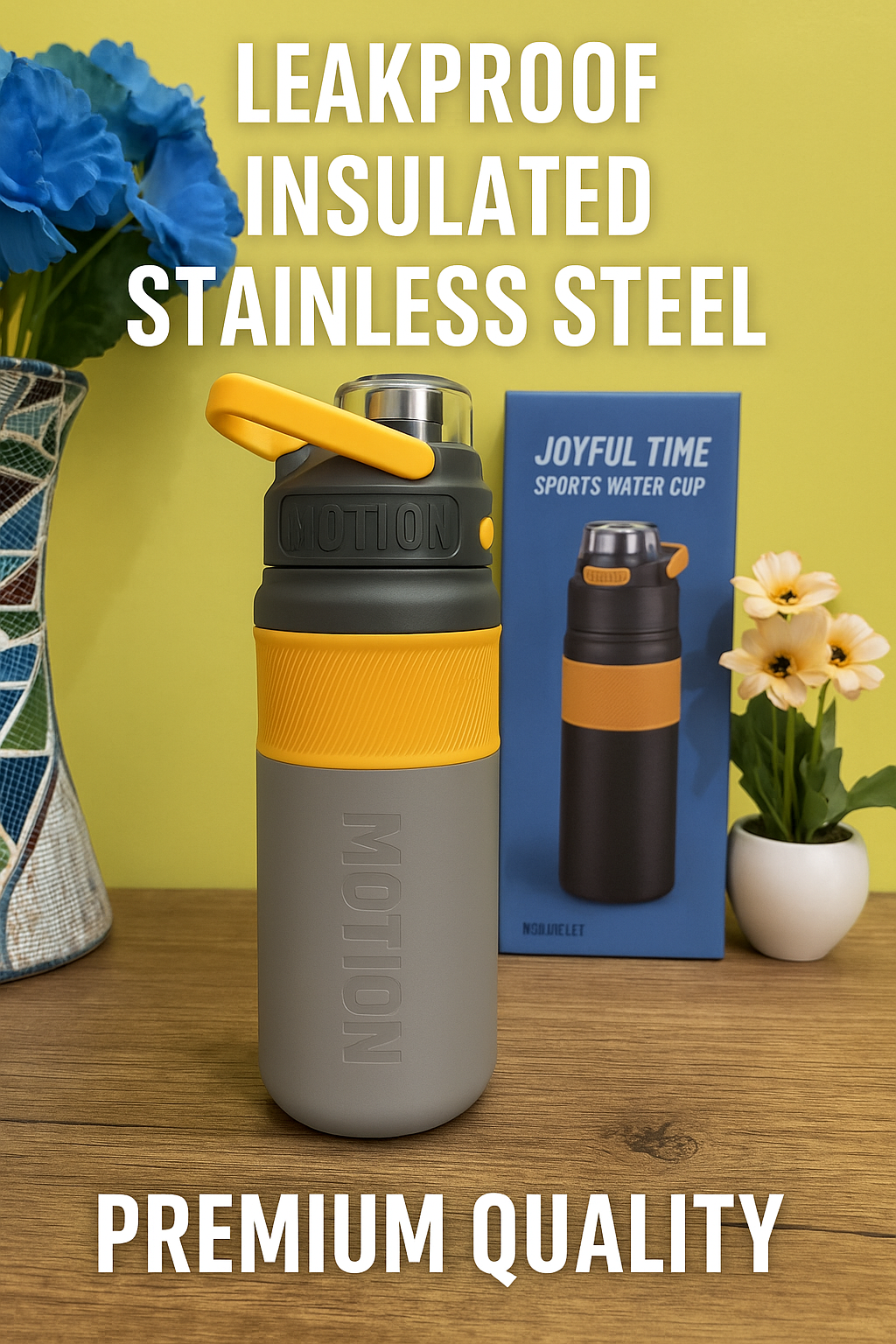 Insulated Water Bottle, 600 ml Stainless Steel Thermos, Double Wall Vacuum, Modern Style, Stainless Steel, Leak Proof, Double Wall Vacuum Water Bottle for Drinks (grey).