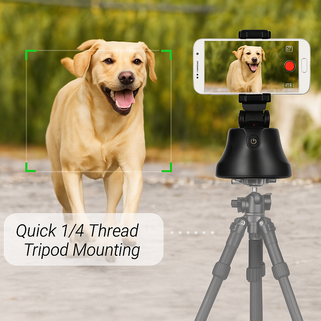 AI-Powered Auto Face Tracking Mobile Stand – 360° Rotation, App-Controlled, Tripod-Compatible, Perfect for Streaming & Video Recording. Quality Tested.