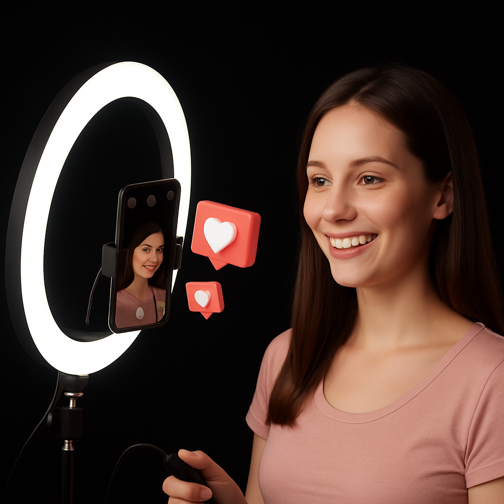 Big Ring Light with 3 Color Modes – Perfect for Photo Studios & Video Shoots. Works with All Phones & Cameras.
