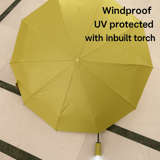 Auto Open/Close Umbrella with LED Torch Handle | Big Size Windproof, Water-Resistant, Lightweight & Compact | Durable, Stylish, UV Protection, Rain And Sun Protection