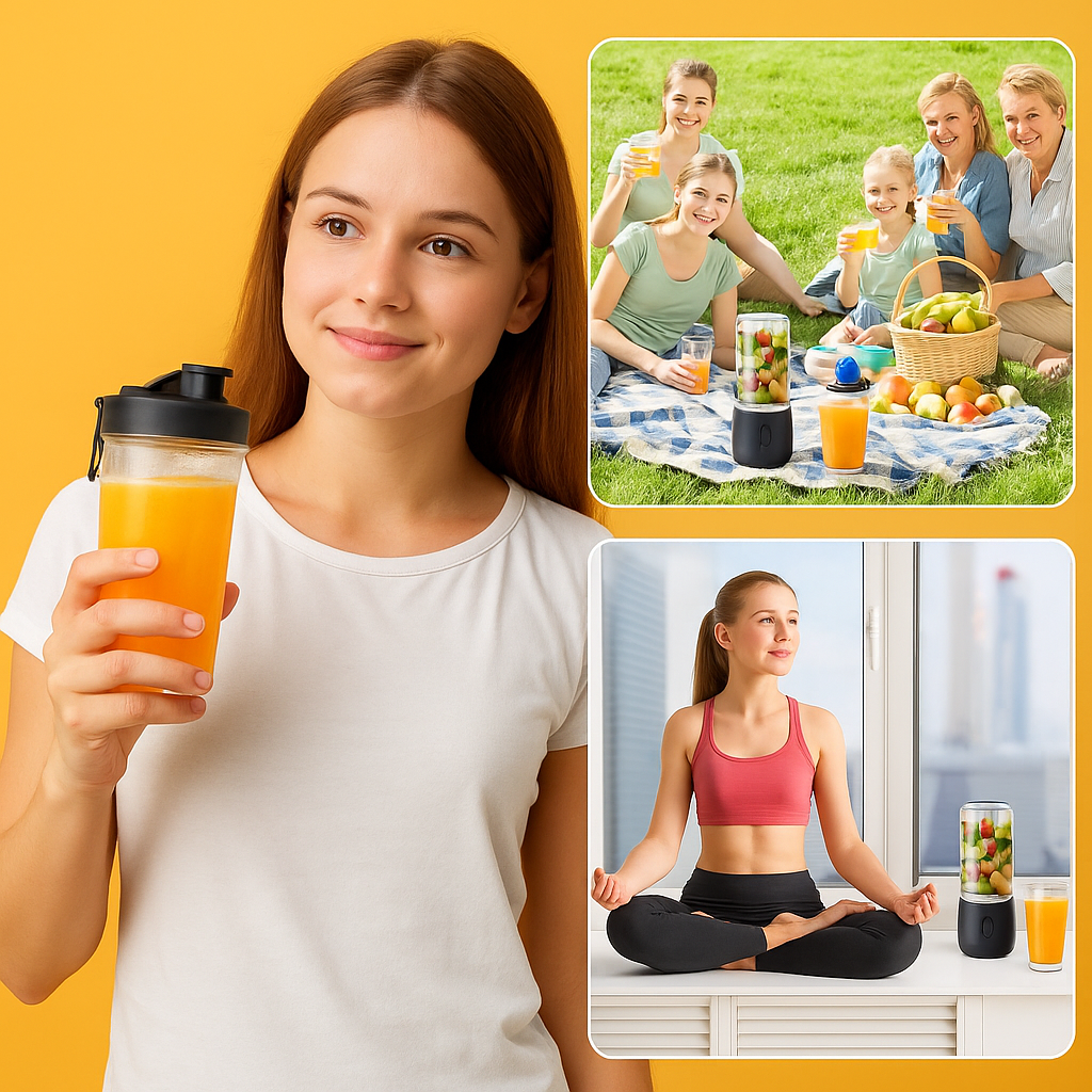 Powerful USB Rechargeable Portable Juicer – 6-blade mini blender with 400ml capacity. Blend fresh smoothies anytime—perfect for gym, travel, office & daily nutrition.