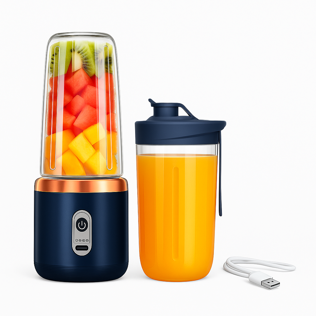 Powerful USB Rechargeable Portable Juicer – 6-blade mini blender with 400ml capacity. Blend fresh smoothies anytime—perfect for gym, travel, office & daily nutrition.