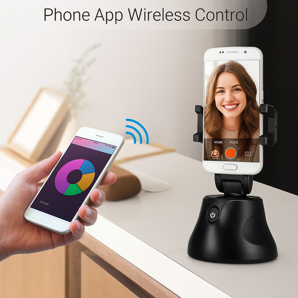 AI-Powered Auto Face Tracking Mobile Stand – 360° Rotation, App-Controlled, Tripod-Compatible, Perfect for Streaming & Video Recording. Quality Tested.