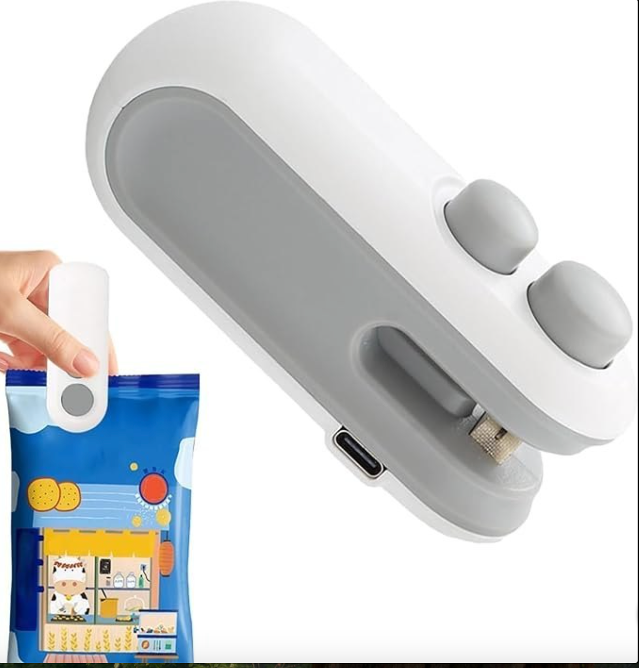 Portable Mini Bag Sealer, compact, magnetic, with cutter. Perfect for snacks, food & travel. Rechargeable & easy to use, Seal in freshness anywhere!