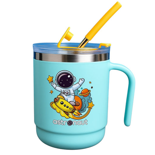 Stainless Steel Mug for Kids with Lid & Straw – Perfect for Milk, Juice, or Cocoa. Double Insulated, Spill-Proof, Durable and Ideal as a Birthday Return Gift. 400ML