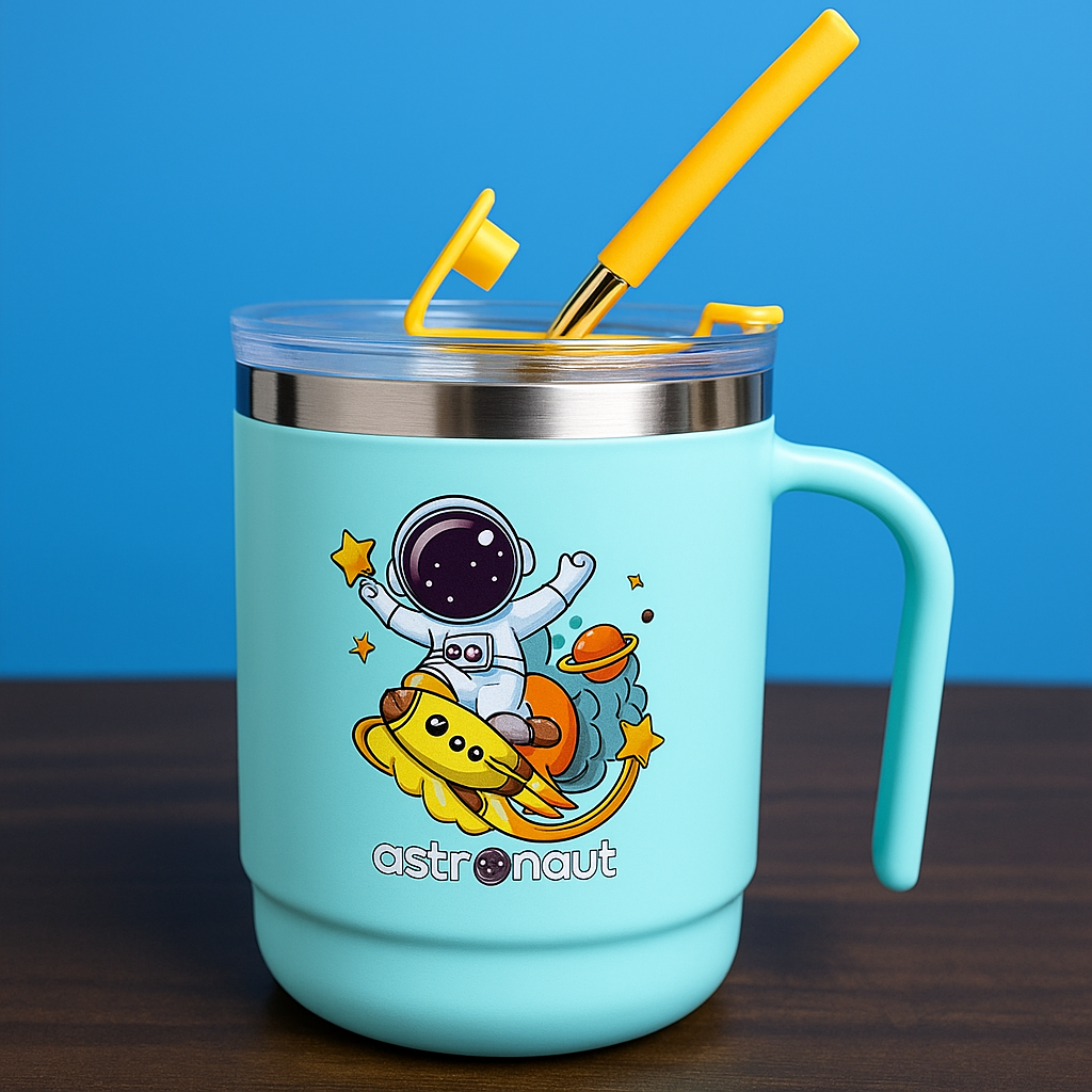 Stainless Steel Mug for Kids with Lid & Straw – Perfect for Milk, Juice, or Cocoa. Double Insulated, Spill-Proof, Durable and Ideal as a Birthday Return Gift. 400ML