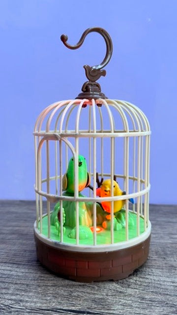 Realistic Singing & Chirping Bird Battery Operated Hanging Cage Pinjra Sensory Touch Gift for Baby Birthday, Educational and Entertaining Toy Musical Singing Home Decor Garden for Kids.