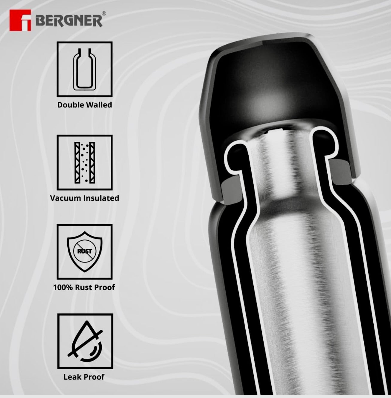 Insulated Water Bottle, 600 ml Stainless Steel Thermos, Double Wall Vacuum, Modern Style, Stainless Steel, Leak Proof, Double Wall Vacuum Water Bottle for Drinks (grey).