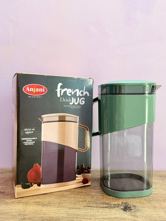 French Jug with Lid to Serve Ice Tea, Juice, Cocktail, Mocktail, Beverages, for Dining Table-Color May Vary, Unbreakable, 1800 ml