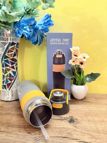 Insulated Water Bottle, 600 ml Stainless Steel Thermos, Double Wall Vacuum, Modern Style, Stainless Steel, Leak Proof, Double Wall Vacuum Water Bottle for Drinks (grey).