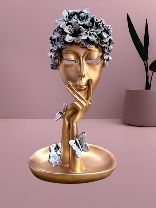 Elegant Gold Face Sculpture with Floral and Butterfly Accents - Waterproof and Permanent Gold Finish