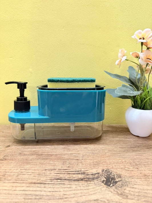 2-in-1 Soap Dispenser with Sponge Holder – Perfect for bathroom or kitchen use. Holds hand wash or dishwashing liquid. Space-saving, easy-to-use pump. A must-have kitchen & bathroom accessory!