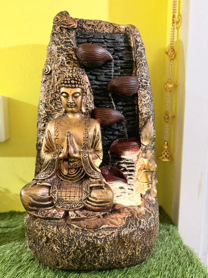 Buddha Water Fountain. Featuring a Water Flow Control Switch and Waterproof LED Light, it’s Perfect for Home, Office, or Garden Decor (2.5 ft)(30 Inch) (Golden)