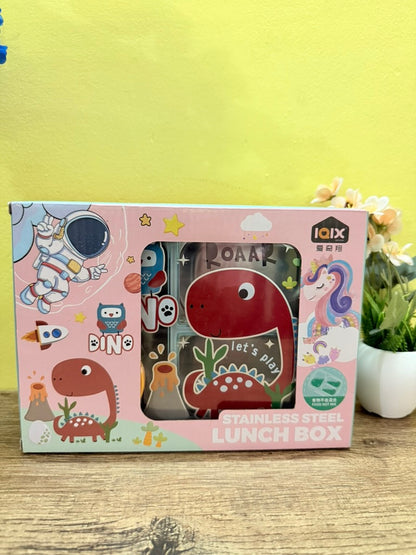 Bento Dino Blue Kids Lunchbox | 3 Spill-Proof Grids | BPA-Free Steel |750ml + Separate 80ml Container | Fun with health